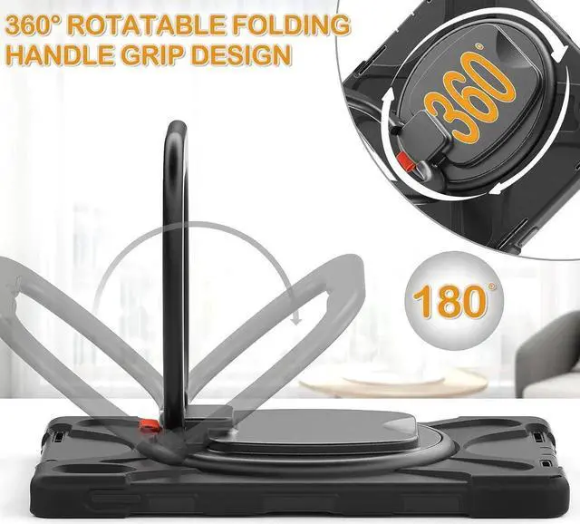 Alt view image 7 of 7 - iPad 10th Generation 2022 Case A2696 A2757 A2777, Protective Silicone iPad 10th Generation Case 10.9\u201d with Screen Protector/Swivel Ring Stand/Stable Kickstand/Handle Grip/Shoulder Strap, Black