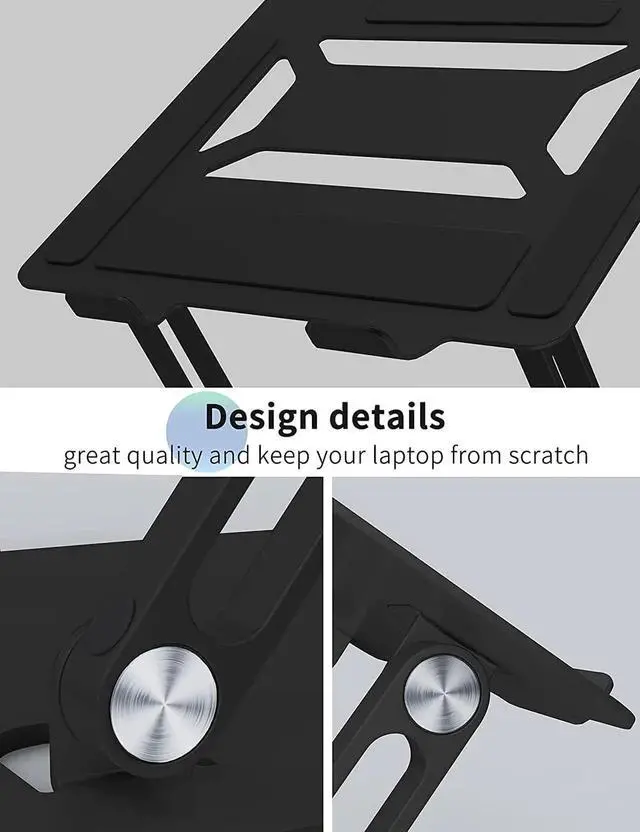 Alt view image 6 of 7 - JAENFONG Laptop Stand for Desk with Stable Heavy Base, Adjustable Height Multi-Angle, Ergonomic Metal Riser Holder, Foldable Mount Elevator, Compatible with 10 to 15.6 Inches PC Computer, Black