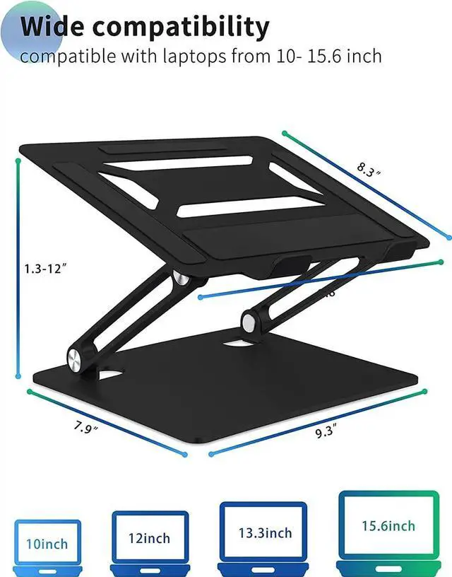 Alt view image 3 of 7 - JAENFONG Laptop Stand for Desk with Stable Heavy Base, Adjustable Height Multi-Angle, Ergonomic Metal Riser Holder, Foldable Mount Elevator, Compatible with 10 to 15.6 Inches PC Computer, Black