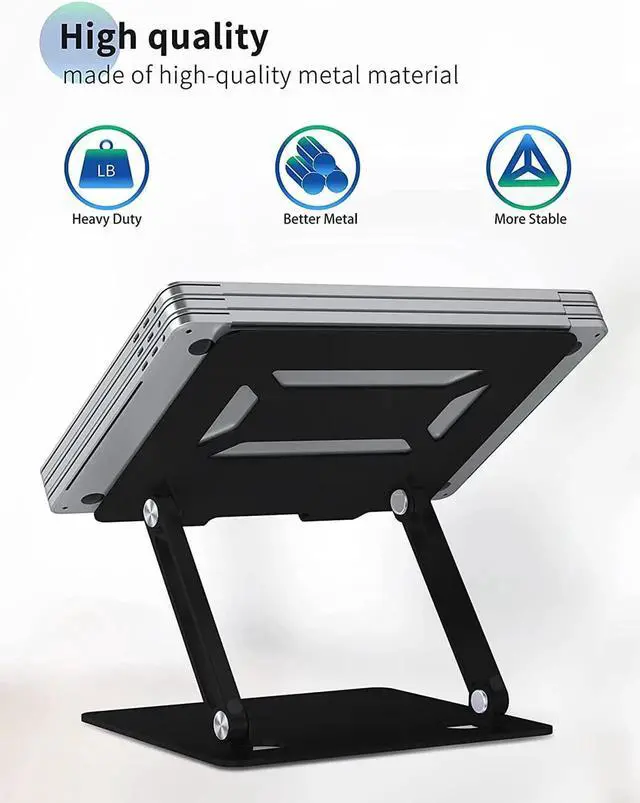 Alt view image 2 of 7 - JAENFONG Laptop Stand for Desk with Stable Heavy Base, Adjustable Height Multi-Angle, Ergonomic Metal Riser Holder, Foldable Mount Elevator, Compatible with 10 to 15.6 Inches PC Computer, Black
