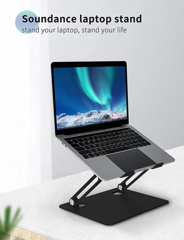 Alt view image 7 of 7 - JAENFONG Laptop Stand for Desk with Stable Heavy Base, Adjustable Height Multi-Angle, Ergonomic Metal Riser Holder, Foldable Mount Elevator, Compatible with 10 to 15.6 Inches PC Computer, Black