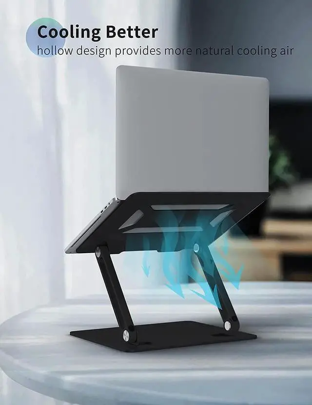 Alt view image 4 of 7 - JAENFONG Laptop Stand for Desk with Stable Heavy Base, Adjustable Height Multi-Angle, Ergonomic Metal Riser Holder, Foldable Mount Elevator, Compatible with 10 to 15.6 Inches PC Computer, Black