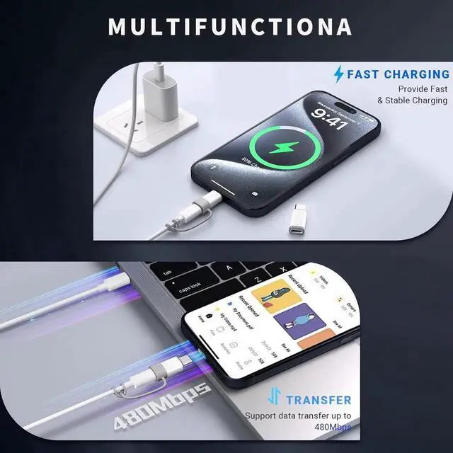 Alt view image 4 of 7 - Lightning to USB C Adapter-Lightning Female to Type C Male Phone Charge Converter Charging Adapter for iPhone 15/16 Pro/16 Pro Max/Plus S24 iPad Air Fast Charging&Data Transfer -NO Audio