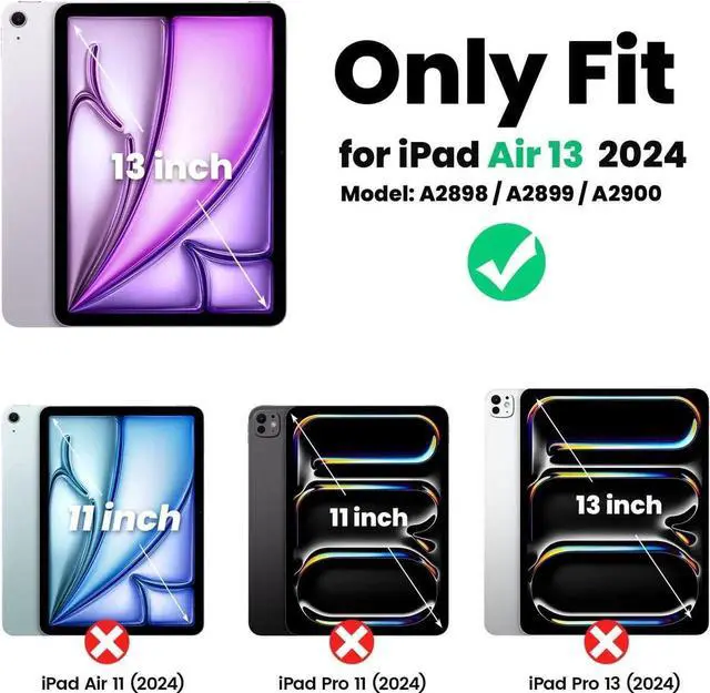 Alt view image 4 of 7 - Case for iPad Air 13 Inch M2 2024 (Model: A2898, A2899, A2900) with Screen Protector, 360° Rotating Kickstand, Adjustable Shoulder Strap, Precise Cutouts, Pencil Holder, Black