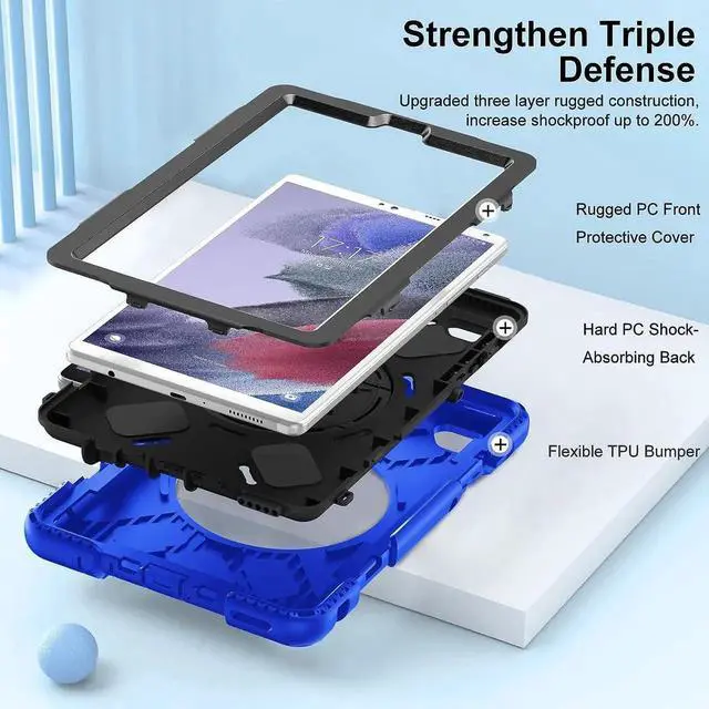 Alt view image 7 of 7 - JAENFONG Case for Galaxy Tab A7 Lite, Military Grade Heavy Duty Shockproof Case with Hand/Shoulder Strap Rotating Kickstand for Samsung Galaxy Tab A7 Lite 8.7 Inch 2021,Blue
