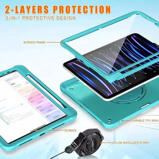 Alt view image 2 of 7 - JAENFONG Ultimate Case for iPad Pro 12.9-inch 2022 6th M2 /2021 (5rd Generation) / iPad Pro 12.9" 4th/3rd Gen Rugged Shockproof Tablet Cover with 360° Rotatable Kickstand & Shoulder Strap