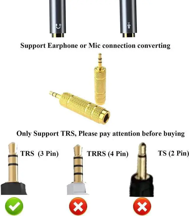 Alt view image 4 of 7 - 1/4 to 3.5mm Auxiliary Audio Adapter Gold Plated Resist Corrosion Good Anti-Interference Low Signal Attenuation Durable Male to Female Connector 2 Pack