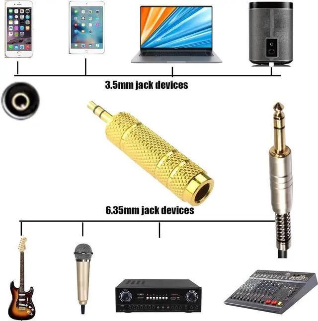 Alt view image 6 of 7 - 1/4 to 3.5mm Auxiliary Audio Adapter Gold Plated Resist Corrosion Good Anti-Interference Low Signal Attenuation Durable Male to Female Connector 2 Pack