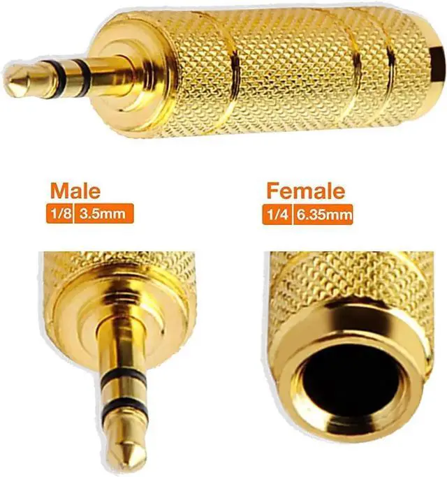 Alt view image 3 of 7 - 1/4 to 3.5mm Auxiliary Audio Adapter Gold Plated Resist Corrosion Good Anti-Interference Low Signal Attenuation Durable Male to Female Connector 2 Pack