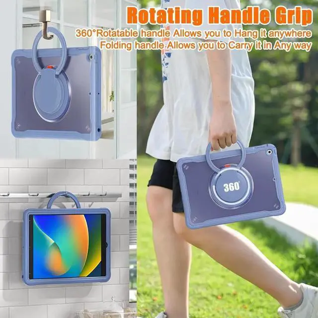 Alt view image 5 of 7 - Ultimate Protection Case for iPad 10.2 Inch 9th / 8th / 7th Generation (2021/2020 / 2019) Sturdy Shockproof Tablet Cover with 360° Rotatable Kickstand & Shoulder Strap/Pencil Holder, Lavender