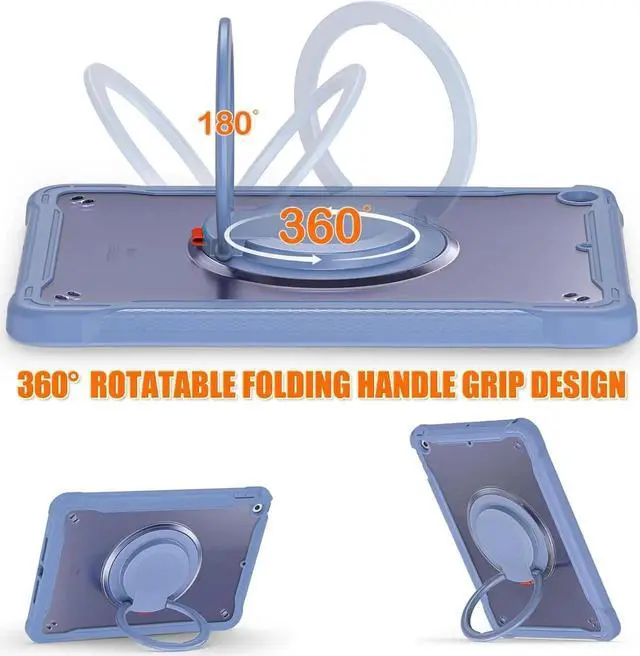 Alt view image 6 of 7 - Ultimate Protection Case for iPad 10.2 Inch 9th / 8th / 7th Generation (2021/2020 / 2019) Sturdy Shockproof Tablet Cover with 360° Rotatable Kickstand & Shoulder Strap/Pencil Holder, Lavender