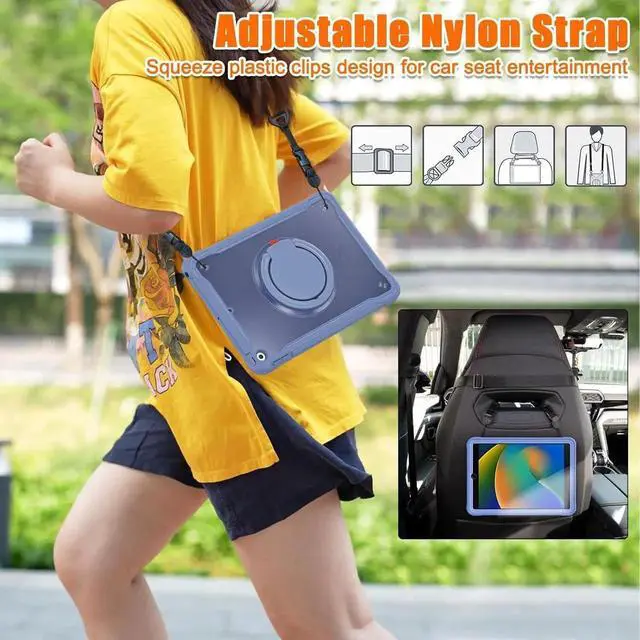 Alt view image 4 of 7 - Ultimate Protection Case for iPad 10.2 Inch 9th / 8th / 7th Generation (2021/2020 / 2019) Sturdy Shockproof Tablet Cover with 360° Rotatable Kickstand & Shoulder Strap/Pencil Holder, Lavender