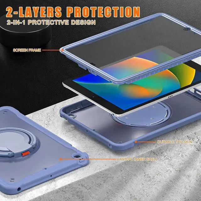 Alt view image 2 of 7 - Ultimate Protection Case for iPad 10.2 Inch 9th / 8th / 7th Generation (2021/2020 / 2019) Sturdy Shockproof Tablet Cover with 360° Rotatable Kickstand & Shoulder Strap/Pencil Holder, Lavender