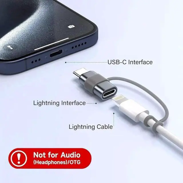 Alt view image 7 of 7 - 2 Pack Lightning to USB C Adapter for iPhone 15/16/16 Pro Max/Plus S24 Support Charging Type C Charger Connector Cable Lightning Female to USB C Male Adapter Not for Audio Gray