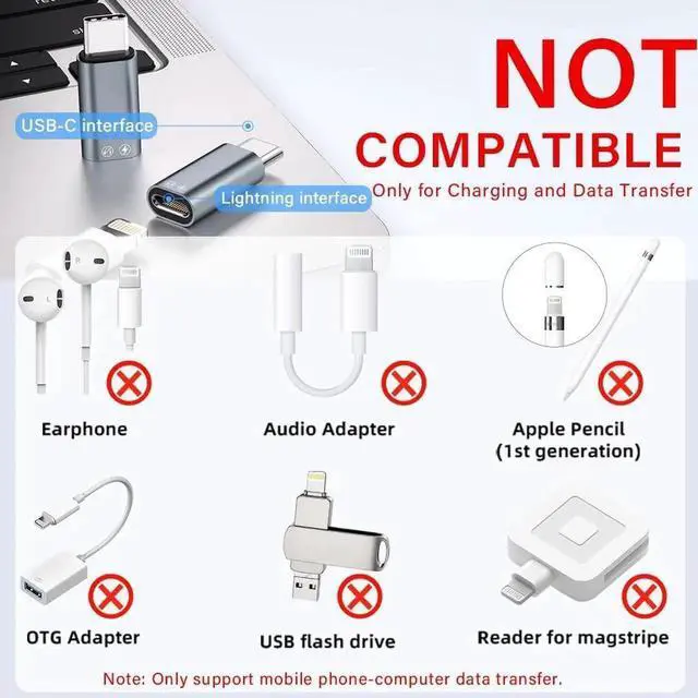 Alt view image 3 of 7 - 2 Pack Lightning to USB C Adapter for iPhone 15/16/16 Pro Max/Plus S24 Support Charging Type C Charger Connector Cable Lightning Female to USB C Male Adapter Not for Audio Gray