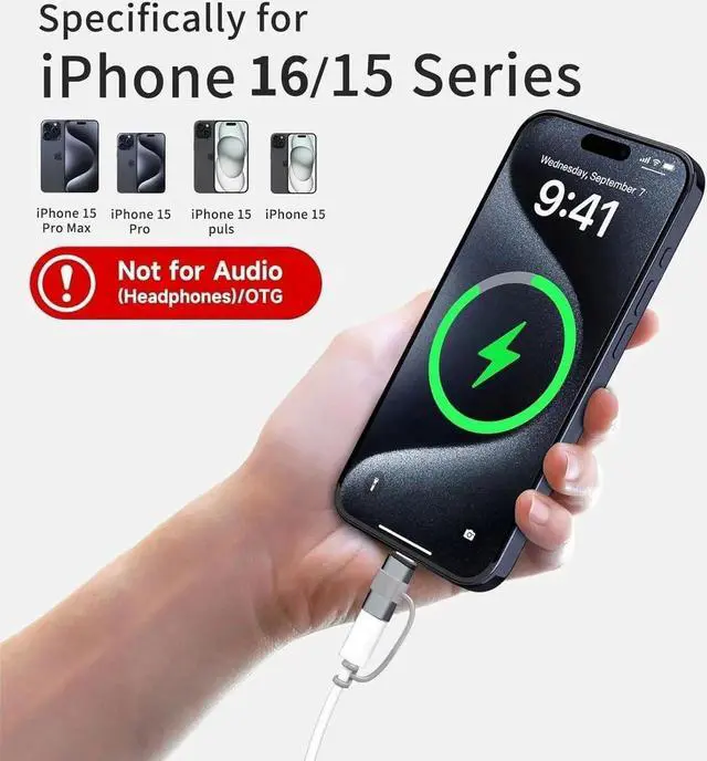 Alt view image 2 of 7 - 2 Pack Lightning to USB C Adapter for iPhone 15/16/16 Pro Max/Plus S24 Support Charging Type C Charger Connector Cable Lightning Female to USB C Male Adapter Not for Audio Gray