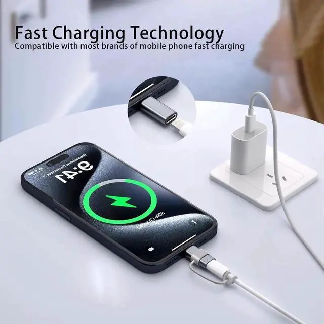 Alt view image 6 of 7 - 2 Pack Lightning to USB C Adapter for iPhone 15/16/16 Pro Max/Plus S24 Support Charging Type C Charger Connector Cable Lightning Female to USB C Male Adapter Not for Audio Gray