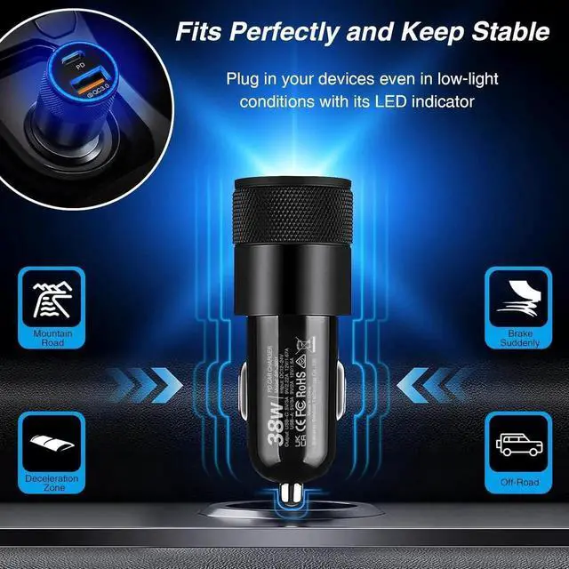 Alt view image 3 of 7 - USB C Car Charger 2 Pack 38W Dual Ports USB-C & USB-A Car Charger Adapter Fast Charging Cigarette Lighter Chargers for iPhone16e 16 15 14 13 S24 Pixel Cargador para Carro Phone Plug