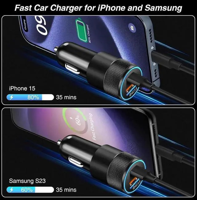 Alt view image 4 of 7 - USB C Car Charger 2 Pack 38W Dual Ports USB-C & USB-A Car Charger Adapter Fast Charging Cigarette Lighter Chargers for iPhone16e 16 15 14 13 S24 Pixel Cargador para Carro Phone Plug