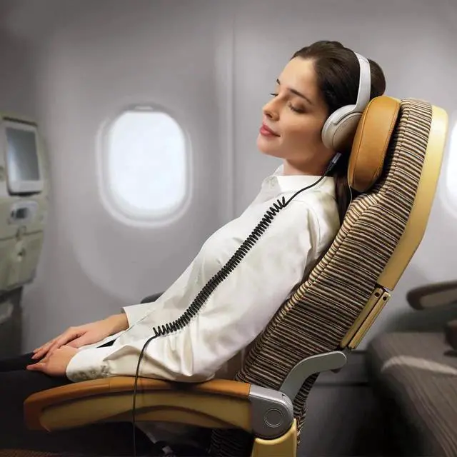 Alt view image 4 of 7 - Coiled Audio Cable Compatible with QuietComfort Ultra QC45 / QC35 / QC25 / NC700 Headphones 2.5mm to 3.5mm(1/8) Extension Aux Cord 4ft to 14ft