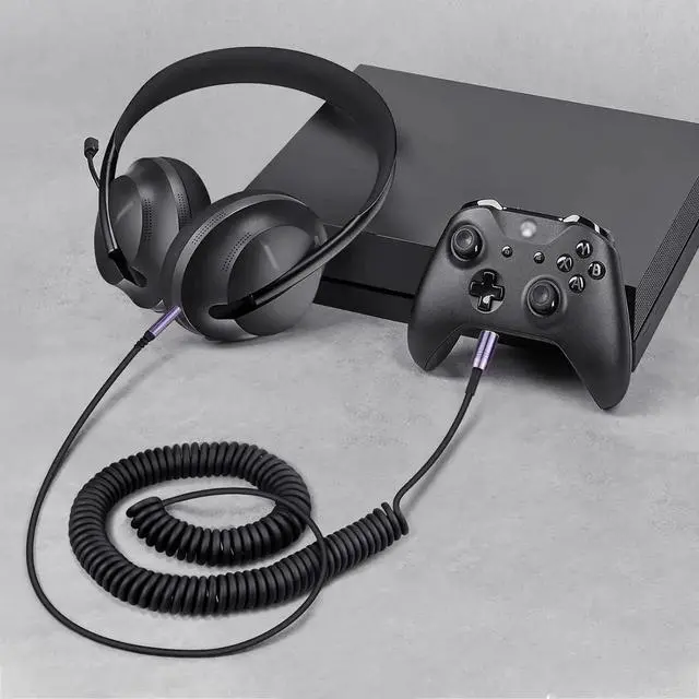 Alt view image 3 of 7 - Coiled Audio Cable Compatible with QuietComfort Ultra QC45 / QC35 / QC25 / NC700 Headphones 2.5mm to 3.5mm(1/8) Extension Aux Cord 4ft to 14ft