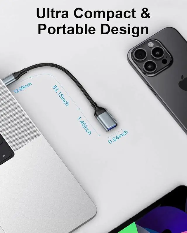 Alt view image 7 of 7 - USB C to USB 3.0 Adapter [2 Pack] Type C Male to USB A Female OTG Adapter for MacBook Pro/Air iPad Pro iPhone 16/16 Pro/15 Galaxy S25/S24/S23/S22 USB-C Laptop Tablet and Phone(Black)