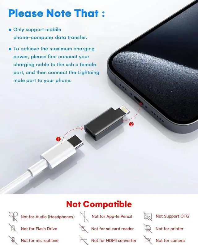 Alt view image 3 of 7 - MFi Certified 27W USB C to Lightning Adapter (2 Pack) - Fast Charging Data Sync Lightning to USB Type C Cable Adapter for iPhone14/13/12 Series iPad AirPods with Anti-Lost Loop Not for Audio/OTG