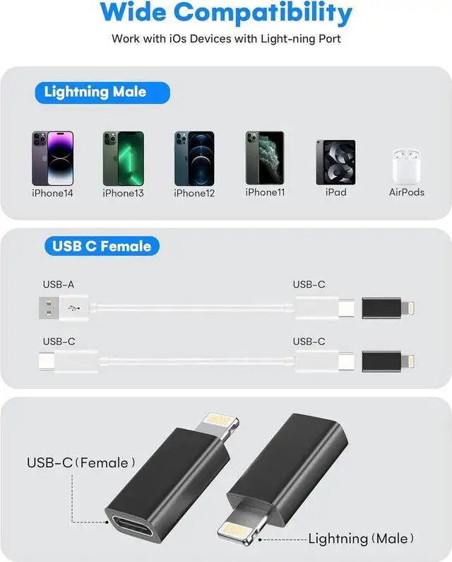 Alt view image 4 of 7 - MFi Certified 27W USB C to Lightning Adapter (2 Pack) - Fast Charging Data Sync Lightning to USB Type C Cable Adapter for iPhone14/13/12 Series iPad AirPods with Anti-Lost Loop Not for Audio/OTG