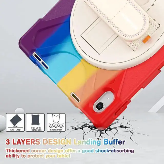 Alt view image 4 of 7 - iPad 10th Generation Case Kids 2022, Heavy Duty Rugged Case with Screen Protector,Pencil Holder,Pencil Cap Holder,Hand Strap,Kickstand,Shoulder Strap for iPad 10 Gen 10.9 inch -Colorful Red