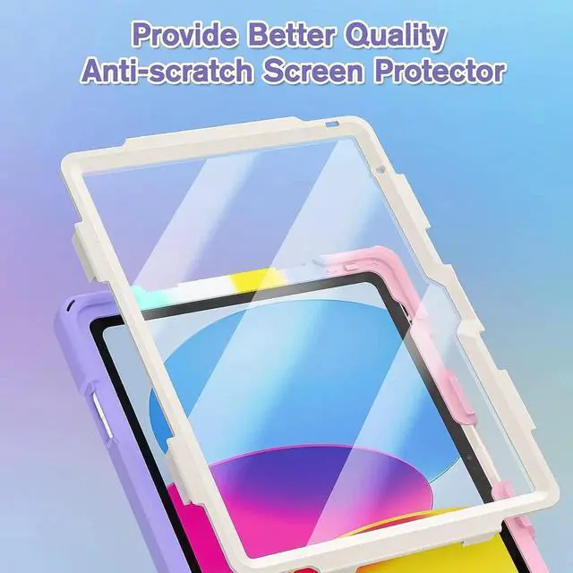 Alt view image 7 of 7 - iPad 10th Generation Case Kids 2022, Heavy Duty Rugged Case with Screen Protector,Pencil Holder,Pencil Cap Holder,Hand Strap,Kickstand,Shoulder Strap for iPad 10 Gen 10.9 inch -Colorful Red