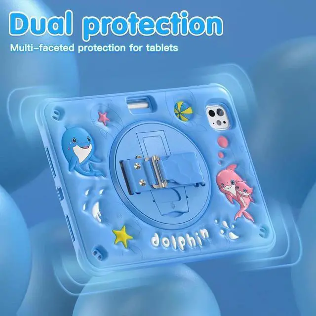 Alt view image 2 of 7 - JAENFONG Kids Case for iPad Air 11 inch 2024 Air 5th Adorable 3D Duck Design Silicone Durable Multi-Layer Protection, 360° Rotating Hand Strap and Kickstand, Built-in Pen Slot, Safe and Fun Use