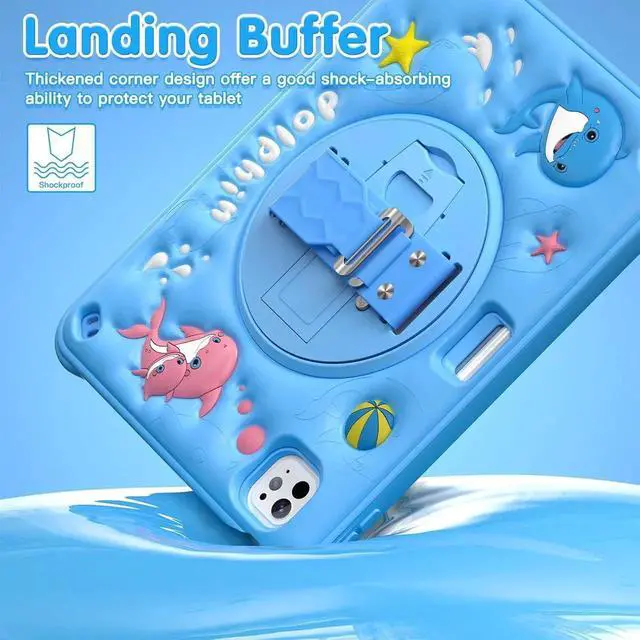 Alt view image 3 of 7 - JAENFONG Kids Case for iPad Air 11 inch 2024 Air 5th Adorable 3D Duck Design Silicone Durable Multi-Layer Protection, 360° Rotating Hand Strap and Kickstand, Built-in Pen Slot, Safe and Fun Use