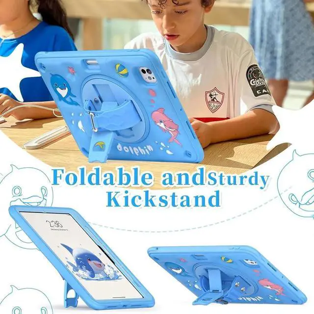 Alt view image 7 of 7 - JAENFONG Kids Case for iPad Air 11 inch 2024 Air 5th Adorable 3D Duck Design Silicone Durable Multi-Layer Protection, 360° Rotating Hand Strap and Kickstand, Built-in Pen Slot, Safe and Fun Use