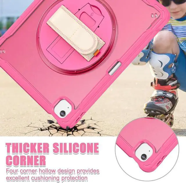 Alt view image 5 of 6 - JAENFONG iPad Air 13 inch Case 2024 M2 Chip Dual-Layer Protective Tablet Cover,Lightweight Durable,Shock-Absorbing Corners with 360° Rotating Hand Strap and Hidden Kickstand & Shoulder Strap, Pink