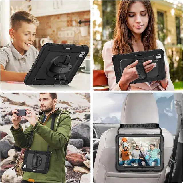 Alt view image 3 of 5 - iPad Pro 11 Inch Case 2024 with Screen Protector Pen Holder | iPad Pro 11 5th Generation Case | Three Layer Shockproof Defender Protective Cover W/Stand Hand Strap for iPad A2836/A2837 | Black