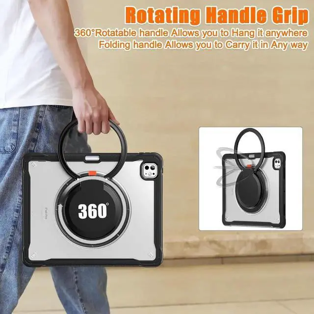 Alt view image 2 of 7 - iPad Pro 11 inch Case 2024 M4 Chip Lightweight Dual-Layer Protective Tablet Cover, Durable Shock-Absorbing Corners with 360° Rotating Retractable Kickstand Ring Built-in Pen Slot, Black