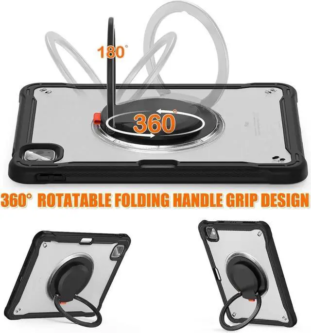 Alt view image 6 of 7 - iPad Pro 11 inch Case 2024 M4 Chip Lightweight Dual-Layer Protective Tablet Cover, Durable Shock-Absorbing Corners with 360° Rotating Retractable Kickstand Ring Built-in Pen Slot, Black