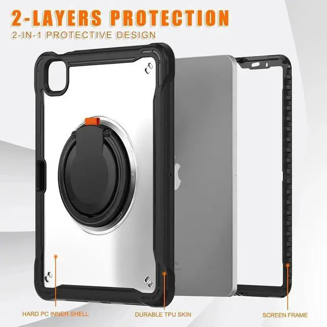 Alt view image 4 of 7 - iPad Pro 11 inch Case 2024 M4 Chip Lightweight Dual-Layer Protective Tablet Cover, Durable Shock-Absorbing Corners with 360° Rotating Retractable Kickstand Ring Built-in Pen Slot, Black