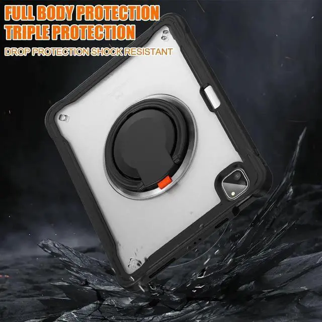 Alt view image 5 of 7 - iPad Pro 11 inch Case 2024 M4 Chip Lightweight Dual-Layer Protective Tablet Cover, Durable Shock-Absorbing Corners with 360° Rotating Retractable Kickstand Ring Built-in Pen Slot, Black