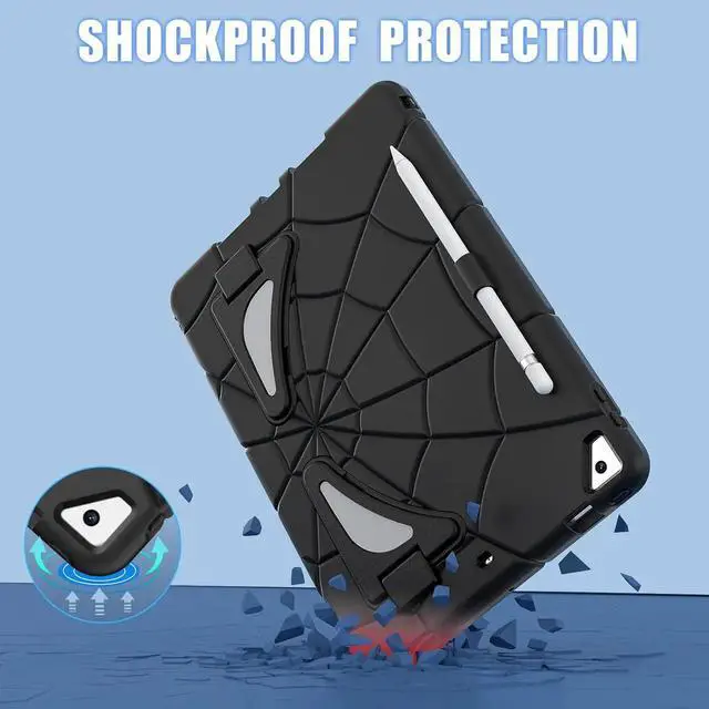 Alt view image 2 of 7 - Case for Pad 10.2-Inch (2021/2020/2019, 9/8/7 Gen Pad 10.5-Inch (Pad Air 3 2019/Pad Pro 2017), Heavy Duty Shockproof Kickstand for Kids Boy for Pad 9th/8th/7th,Pad 10.5''(Red+Blue)