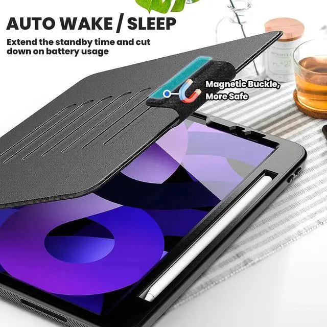 Alt view image 3 of 7 - iPad Air 5th/4th Generation 10.9 Inch 2022/2020, Smart Magnetic Auto Sleep Shockproof Protective Case with Stable Stand/Card Slot (Support Pencil 2nd Wireless Charge) for Air 5/ Air 4, Black