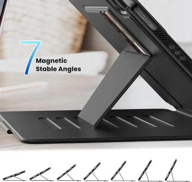 Alt view image 7 of 7 - iPad Air 5th/4th Generation 10.9 Inch 2022/2020, Smart Magnetic Auto Sleep Shockproof Protective Case with Stable Stand/Card Slot (Support Pencil 2nd Wireless Charge) for Air 5/ Air 4, Black