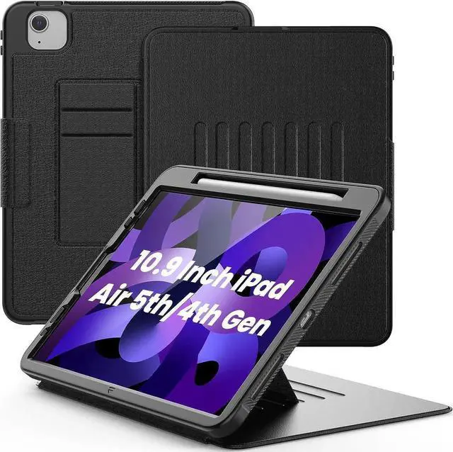 Main image of iPad Air 5th/4th Generation 10.9 Inch 2022/2020, Smart Magnetic Auto Sleep Shockproof Protective Case with Stable Stand/Card Slot (Support Pencil 2nd Wireless Charge) for Air 5/ Air 4, Black