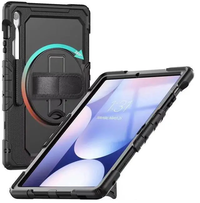 Alt view image 6 of 7 - JAENFONG Protective Case for Galaxy Tab S10 FE Plus 13.1-inch 2025, Rugged Shockproof Galaxy Tab S10FE+ Case with 360°Rotating Kickstand/S-Pen Holder/Hand Strap/Shoulder Strap, Black