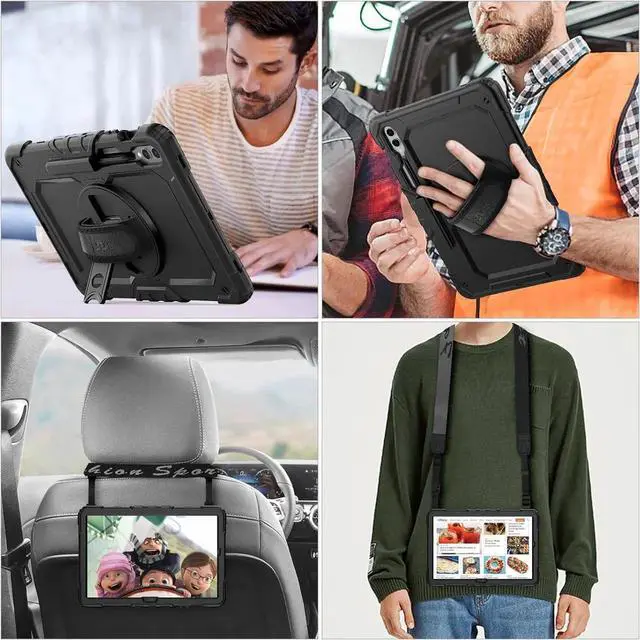 Alt view image 5 of 7 - JAENFONG Protective Case for Galaxy Tab S10 FE Plus 13.1-inch 2025, Rugged Shockproof Galaxy Tab S10FE+ Case with 360°Rotating Kickstand/S-Pen Holder/Hand Strap/Shoulder Strap, Black