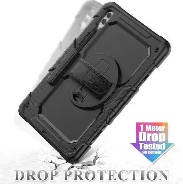 Alt view image 3 of 7 - JAENFONG Protective Case for Galaxy Tab S10 FE Plus 13.1-inch 2025, Rugged Shockproof Galaxy Tab S10FE+ Case with 360°Rotating Kickstand/S-Pen Holder/Hand Strap/Shoulder Strap, Black
