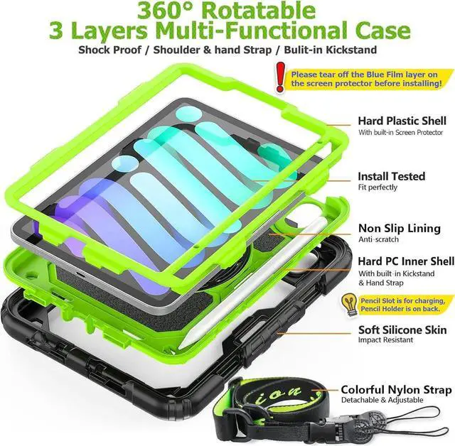 Alt view image 3 of 7 - Pad 10th Generation Case 10.9", Full-Body Drop Protection Case with Screen Protector Pen Holder [360° Rotate Hand Strap/Stand] for Pad 10th Generation 10.9 inch 2022 (Yellowish+Pink)