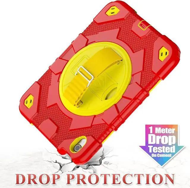 Alt view image 7 of 7 - Pad 10th Generation Case 10.9'', Full-Body Drop Protection Case with Meshdesign Screen Protector Pen Holder [360° Rotate Hand Strap/Stand] for Pad 10th Generation 10.9 inch(Red+Yellow)