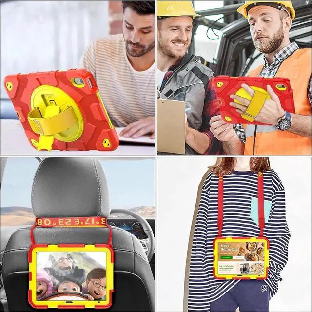 Alt view image 5 of 7 - Pad 10th Generation Case 10.9'', Full-Body Drop Protection Case with Meshdesign Screen Protector Pen Holder [360° Rotate Hand Strap/Stand] for Pad 10th Generation 10.9 inch(Red+Yellow)
