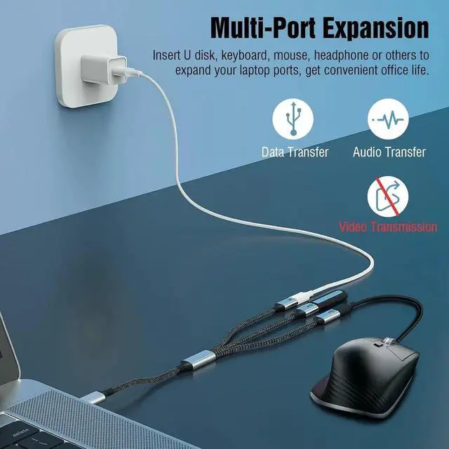 Alt view image 6 of 7 - USB C Splitter Cable USB C Male to 3 USB C Female Adapter with Fast Charging Data Transfer 3 in 1 OTG Type C Cord Converter for iPhone 15/15 Pro/15 Pro Max/15 Plus iPad Pro/Air Mac